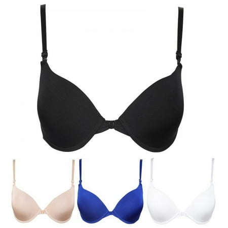 

Women Seamless Front Closure Push Up Bra Small Chest Underwire Solid Bra Adjust-straps Gathered Bra