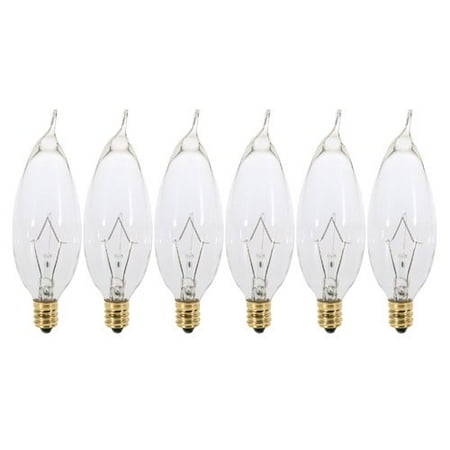 Watt Flame Tip Chandelier Bulb - (6 Pack) 60 Watt Clear Candelabra Base (E12) Flame Tip 120V Chandelier Bulbs