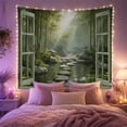 thumbnail image 2 of Bamboo Pond Within a Misty Grove with Stepping Stones, Peaceful Minimalist for Nature Lovers, Zen Garden Decor, Housewarming Gift, Tapestry Wall Hanging for Bedroom and Studio, 2 of 7