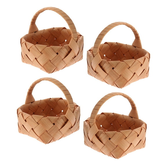 Amosfun 4Pcs Brown Wicker Flower Baskets Handheld Portable Storage Bins for Wedding Ceremony and Home Decoration