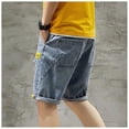 thumbnail image 2 of Men‘s Summer Ripped Denim Shorts Fashion Cuffed Hem Short Jeans Elastic Waist Mid Length Jeans Male Short Jeans Clothing, 2 of 6