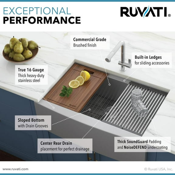 Ruvati 27-inch Apron-front Workstation Kitchen Sink 16 Gauge Single Bowl