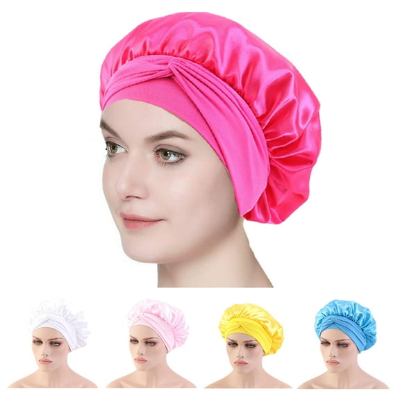 Cheers.US Women Girls Solid Satin Stylish Elastic Silk Sleep Hat Hair Care Night Sleeping Adjustable Hat Wrap Bonnet Head