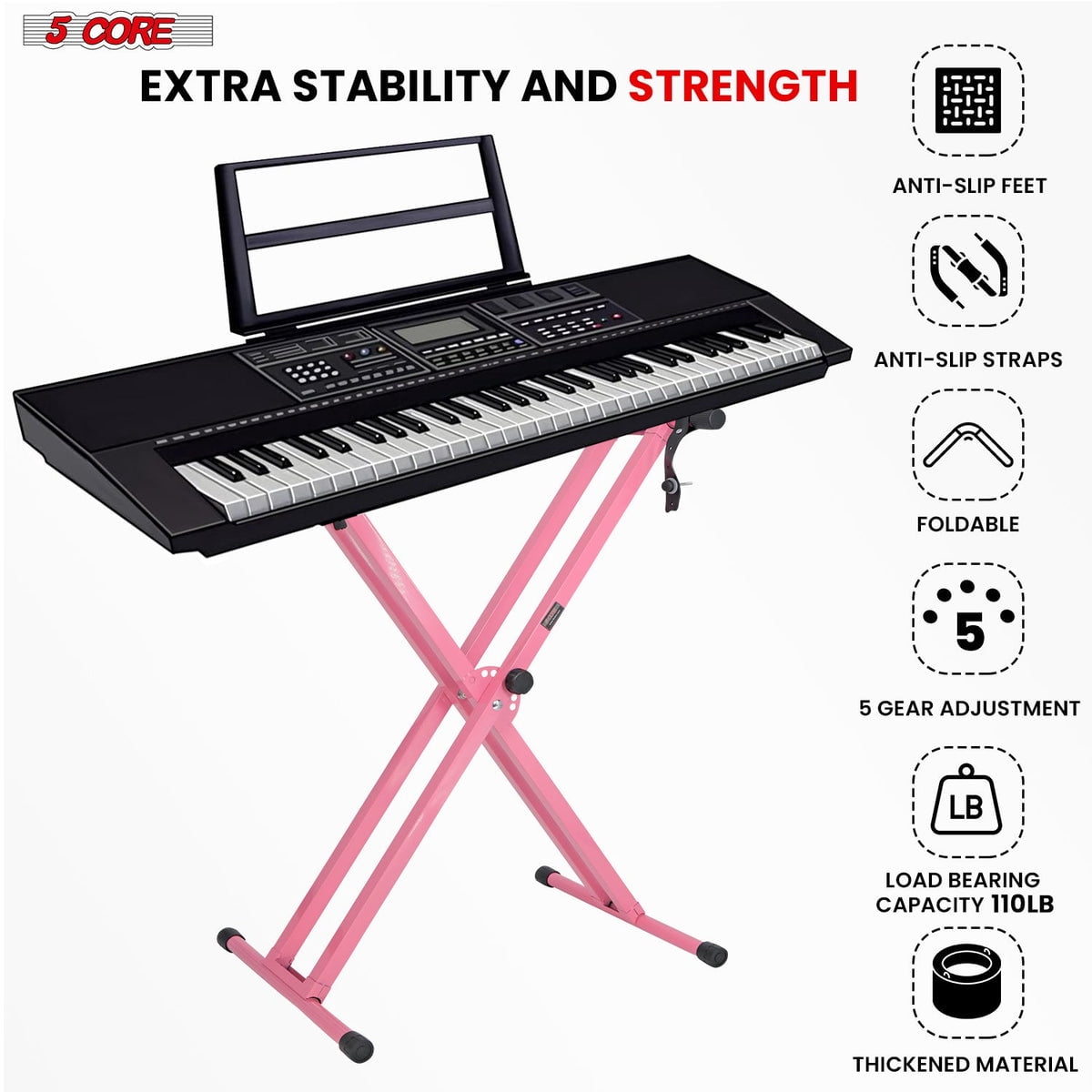 5 Core Keyboard Stand Dual X Shape Adjustable Foldable Portable Key Board DJ Controller Stands