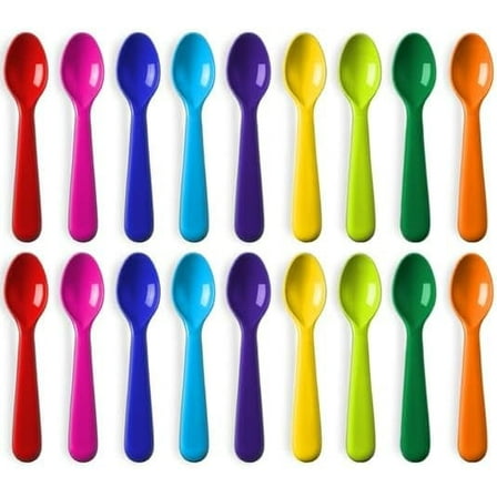Plastic Kids Spoons Set of 18 -Toddler Spoons BPA Free/Dishwasher Safe Reusable Children's Spoon Set - Brightly Colored Toddler Spoons Cutlery Flatware Set