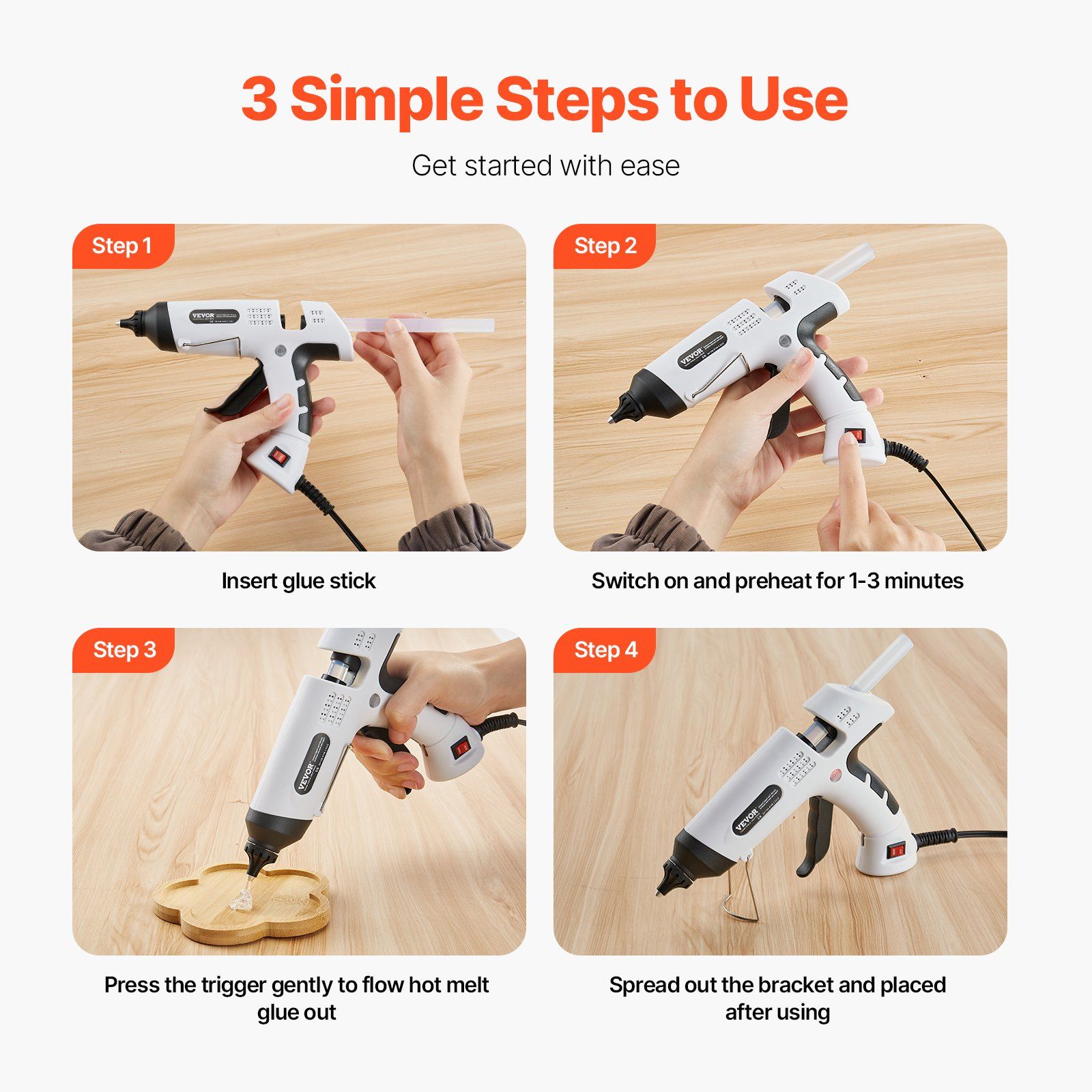 60W 100W Dual Power Mini Hot Glue Gun with 20 Glue Sticks Fast Preheating High Temperature for Crafts DIY Home Repairs White