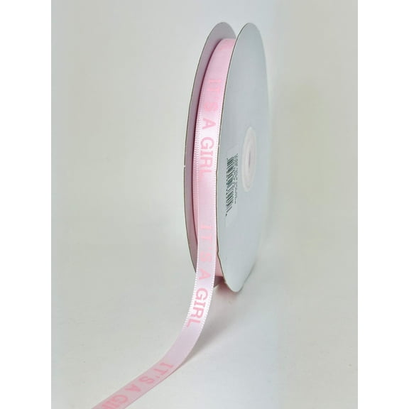 ITS A GIRL Print on Satin Ribbon Light Pink on Baby Pink 3/8" X 50 Yards