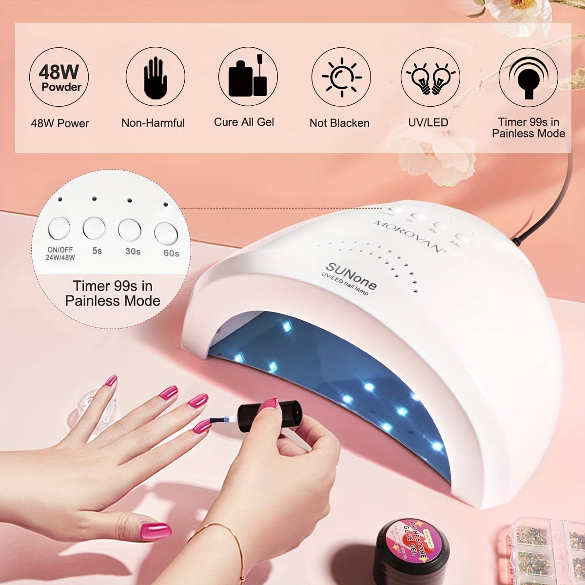 MOROVAN Essential Items For Manicure: 1 Piece LED Nail Light--Ultraviolet Lamp Tube For Nail Polish, Ultraviolet Drying Device With 4 Timers And Automatic Sensor LCD Display.