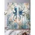 thumbnail image 4 of Nautical Teal Sheer Curtains 108 Inch Long 2 Panels, Octopus Ocean Coral Starfish Coastal Map Light Filtering Rod Pocket Curtains, Sheer Voile Drapes for Living Room Bedroom, 52"x108", 4 of 8