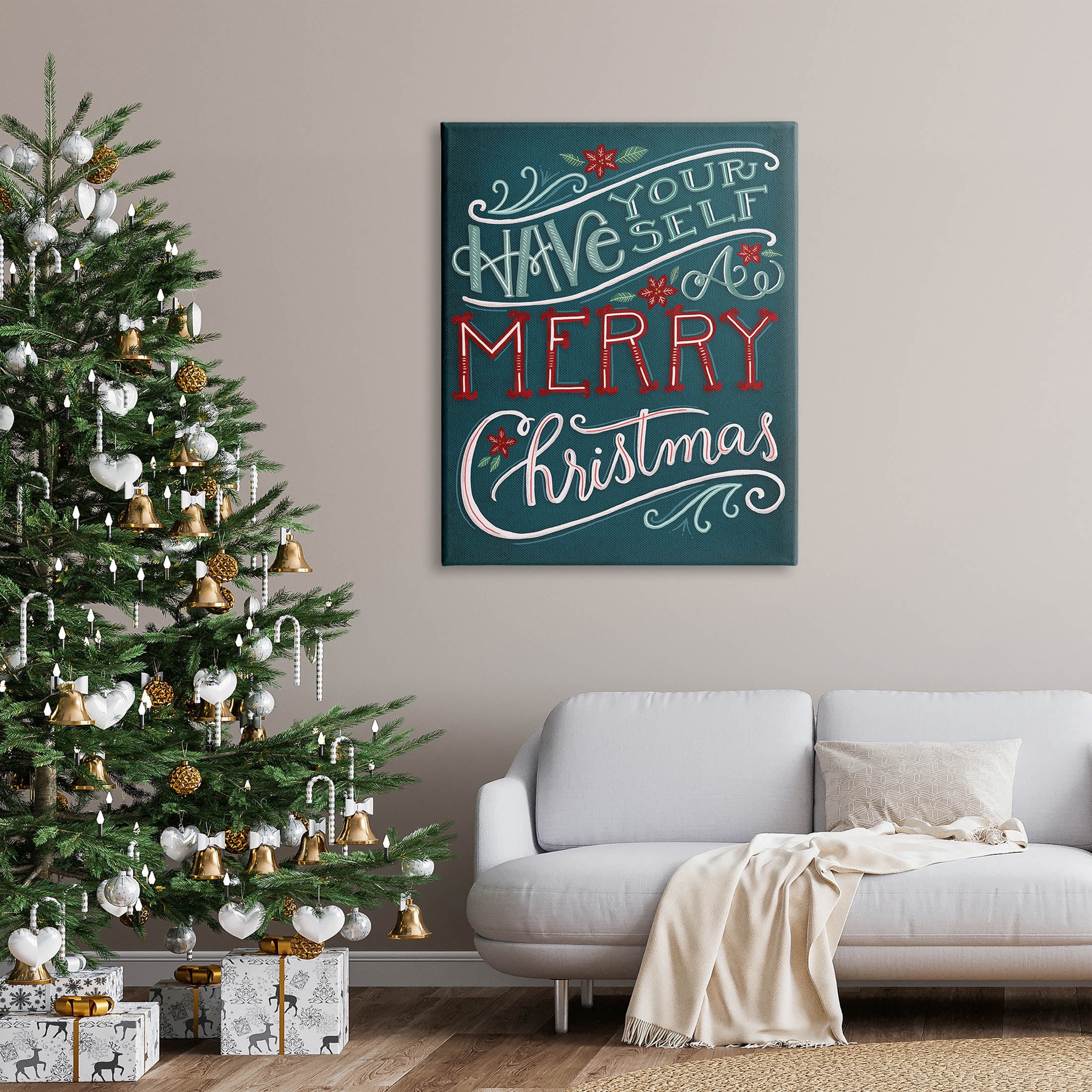 Have Yourself Merry Christmas Phrase Holiday Graphic Art Gallery Wrapped Canvas Print Wall Art