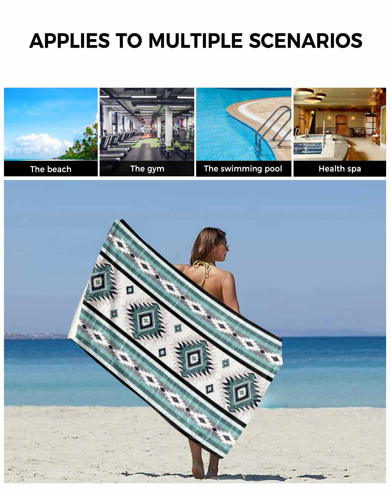Turquoise Boho Bath Towels for Bathroom Set,Luxury Microfiber Towels Gifts for Women,Beach Kitchen Hand Hair Face Towel and Dish Washcloth,Southwestern Ethnic Aztec Retro Geometric Towels+Set