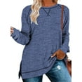 thumbnail image 4 of LANREMON Womens plus size tops long sleeve shirts tunic fall Blouse Side Split Pullover crew neck shirts fashion 2024 Oversized Flowy Casual clothes blue, 4 of 5