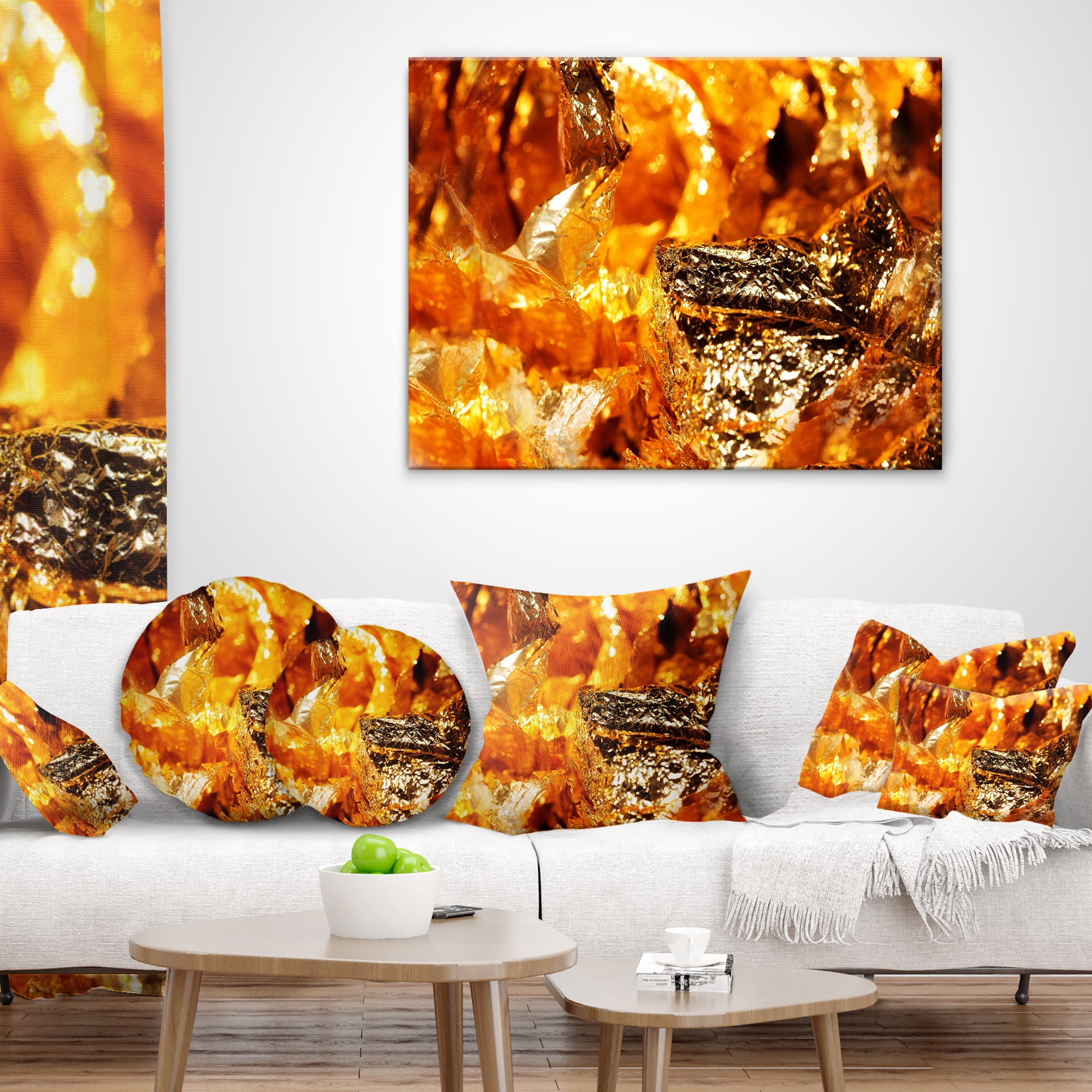 Designart Shiny Orange Gold Foil - Contemporary Throw Pillow - 12x20