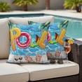 thumbnail image 4 of Blue Summer Pool Outdoor Waterproof Pillow Covers, Watermelon Swimming Ring Slippers Decorative Square Throw Pillowcase Sofa Cushion Sham for Patio/Couch/Chair, 16"x16" 2 Pack, 4 of 8