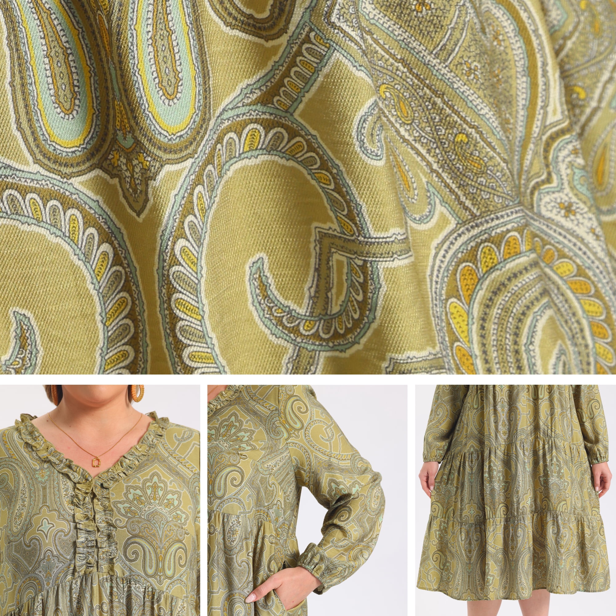 DARING DIVA Women's Plus Boho Ruffle V Neck Tiered A Line Dress 4X Olive Green
