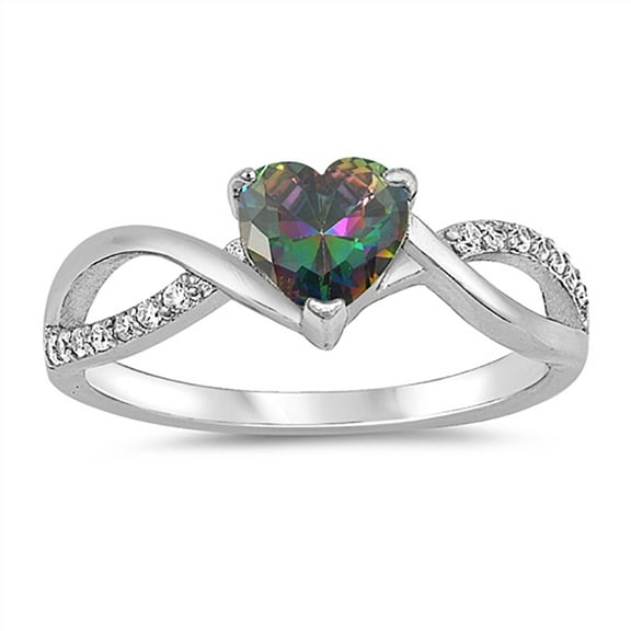 All In Stock Heart Rainbow Center CZ Swirl Sterling Silver Ring Size 8
