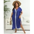 thumbnail image 6 of Vacation Beach Cover-up Plus Size Women's Hand Hook Contrast Stitching Deep V Slit Dress, 6 of 7