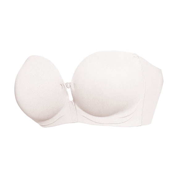 iHPH7 Front Closure Strapless Bras for Women Push Up Bra Non Slip Wireless Supportive Padded Bras Seamless Tube Comfortable Bra Beige L