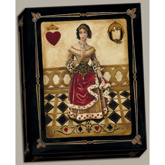 Lovely Harlequin Queen Ace Card of Hearts; One 16x20 Hand-Stretched Canvas, Ready to Hang!