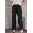 thumbnail image 1 of Women's Black Drawstring Elastic Waist Pockets Long Straight Legs Pants, 1 of 12
