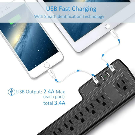 Mountable Surge Protector Power Strip Jackyled 9 8ft 6 Outlets 4 Usb Ports Electric Outlet With Right Angle Flat Canada