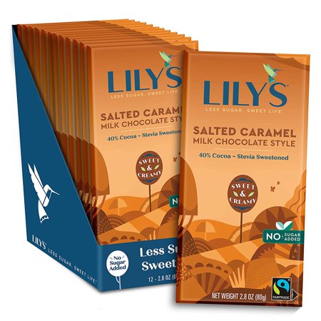 Salted Caramel Milk Chocolate Style Bar by Lily s | Made with Stevia  No Added Sugar  Low-Carb  Keto Friendly | 40% Cocoa | Fair Trade  Gluten-Free & Non-GMO Ingredients | 2.8 ounce  12-Pack