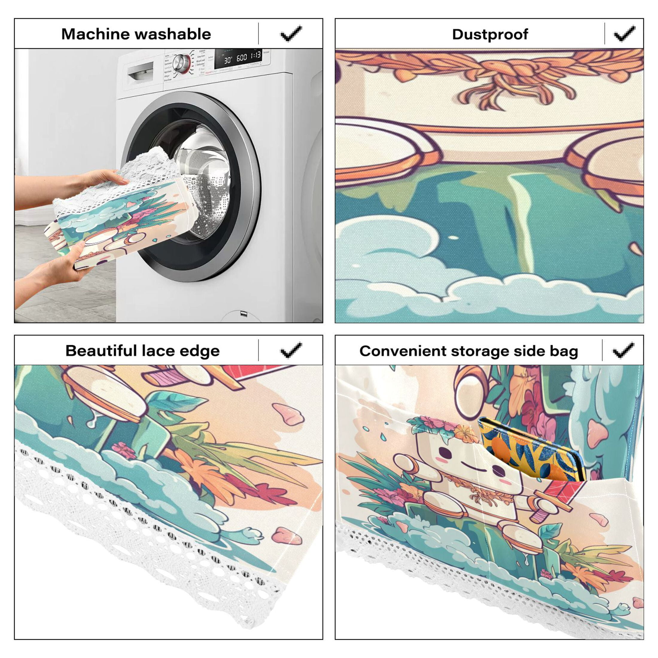 A Cute Marshmallow ManWasher and Dryer Covers Dust-Proof and Oil Resistant Fridge Cover with 4 Storage Pockets Washing Machine Top Cover for Laundry Kitchen Home 51.2 x 22 In