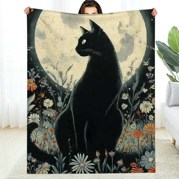 Creowell Black Cat Full Moon Lightweight Decorative Blanket - Multi-Purpose Gift 30*40in
