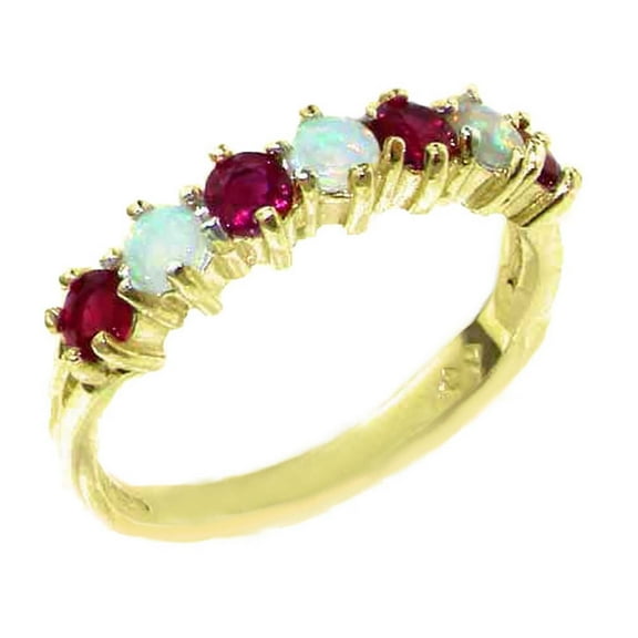 LBG 14k Yellow Gold Real Genuine Opal & Ruby Womans Eternity Band Ring - Size 10