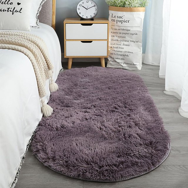 Area Rug for Living Room Soft Fluffy Rug for Bedroom Oval Shaped Rug Shaggy Aesthetic Carpet Suitable for Lounge Area Home Decoration, Entryway Indoor Area Carpet, Bedside Rug(Dark Purple,39x78in)