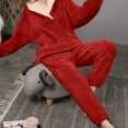 thumbnail image 6 of cfhntfmh Two Piece Sets for Women Sweatsuit Wide Leg Jogger Sets with Pockets Long Sleeve Lapel V Neck Sweatshirt Fall Tracksuit（Red,X-Large), 6 of 7