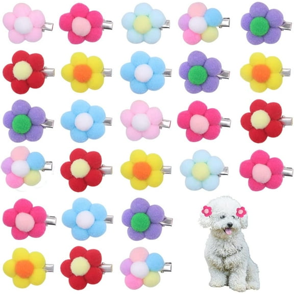20PCS Small Dog Hair Clips Cute Dog Hair Bows Ball Flower Girls Puppies Hair Barrettes Alligator Hair Clips Cat Puppy Party Birthday Grooming Hair Accessories (Random Color)