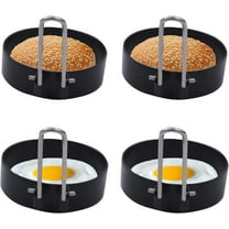 4 Pcs Egg Rings, Large 3" Round Crumpet Sandwich Pancake Burger Shaper, Portable Grill Accessories Cooking Griddle for Camping Breakfast Black