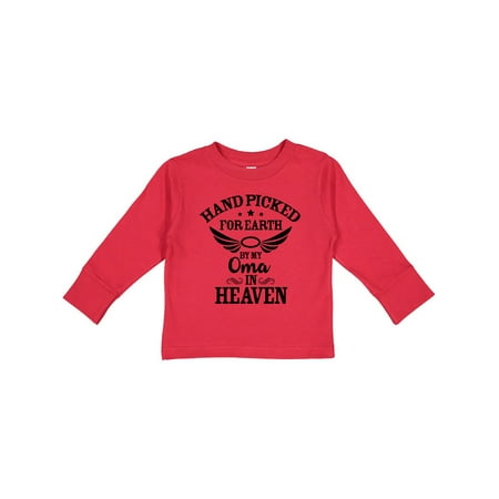

Inktastic Handpicked for Earth By My Oma in Heaven with Angel Wings Gift Toddler Boy or Toddler Girl Long Sleeve T-Shirt