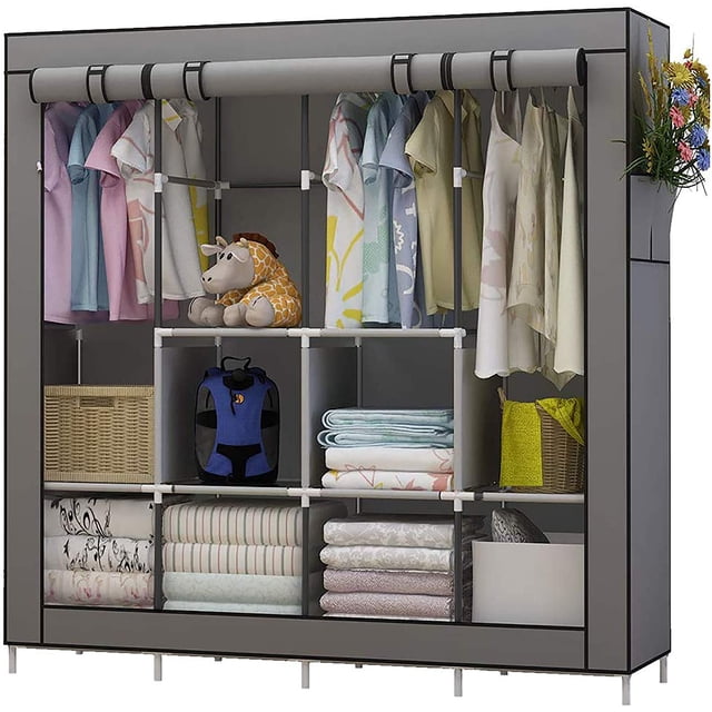 UDEAR Armario de Ropa de Tela y Tubo Metal para Ropa Organizador Ropero Plegable Colgar (Gris)