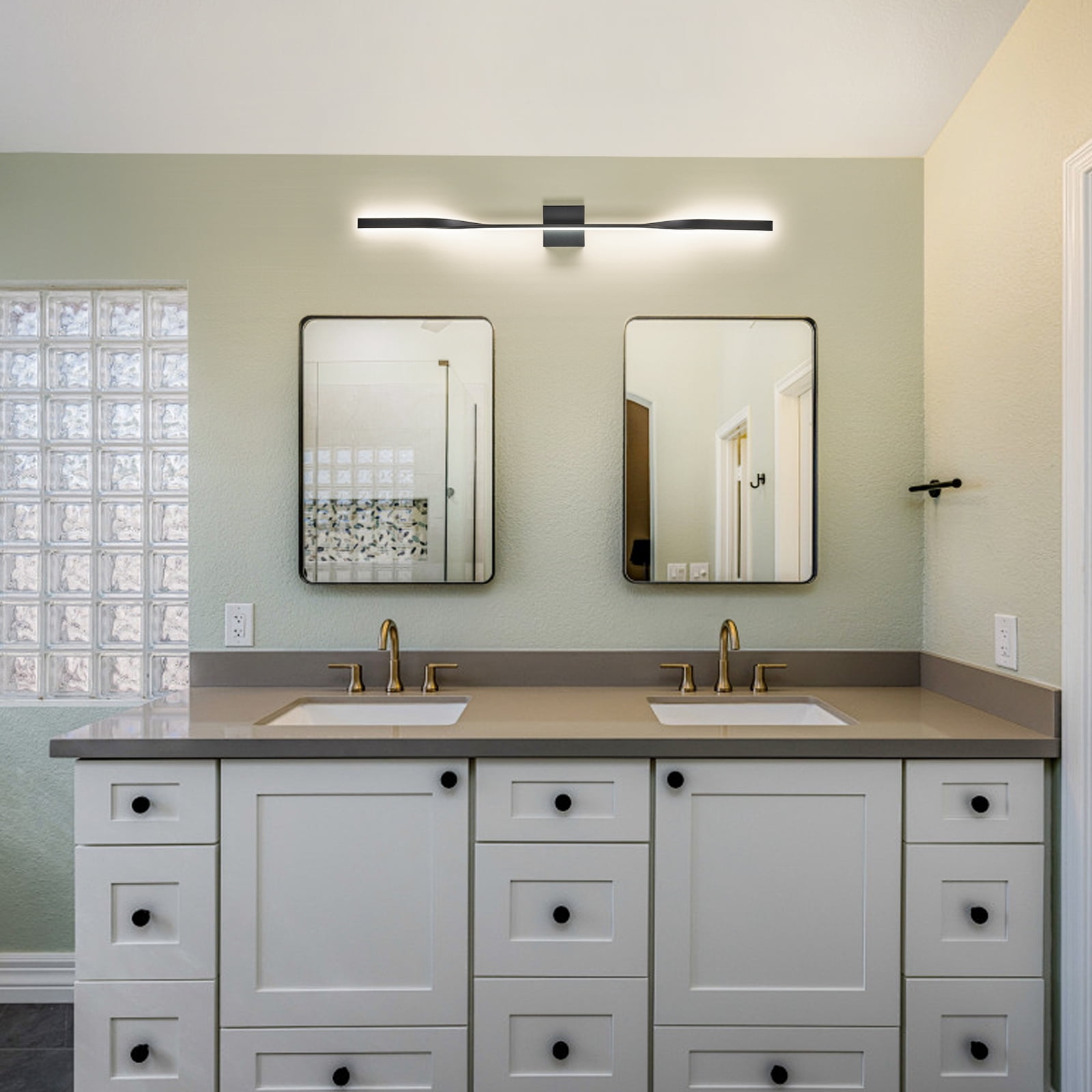 Modern Vanity Light 48" Black Wall Light Over Bathroom Mirror 5CCT Dimmable Long LED Wall Mount Lighting Fixture for Living Room Bedroom