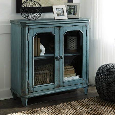 Ashley Furniture Mirimyn Antique Teal Accent Cabinet With 2 Framed Ashley Furniture Mirimyn Antique Teal Accent Cabinet With 2 Framed Gl Doors