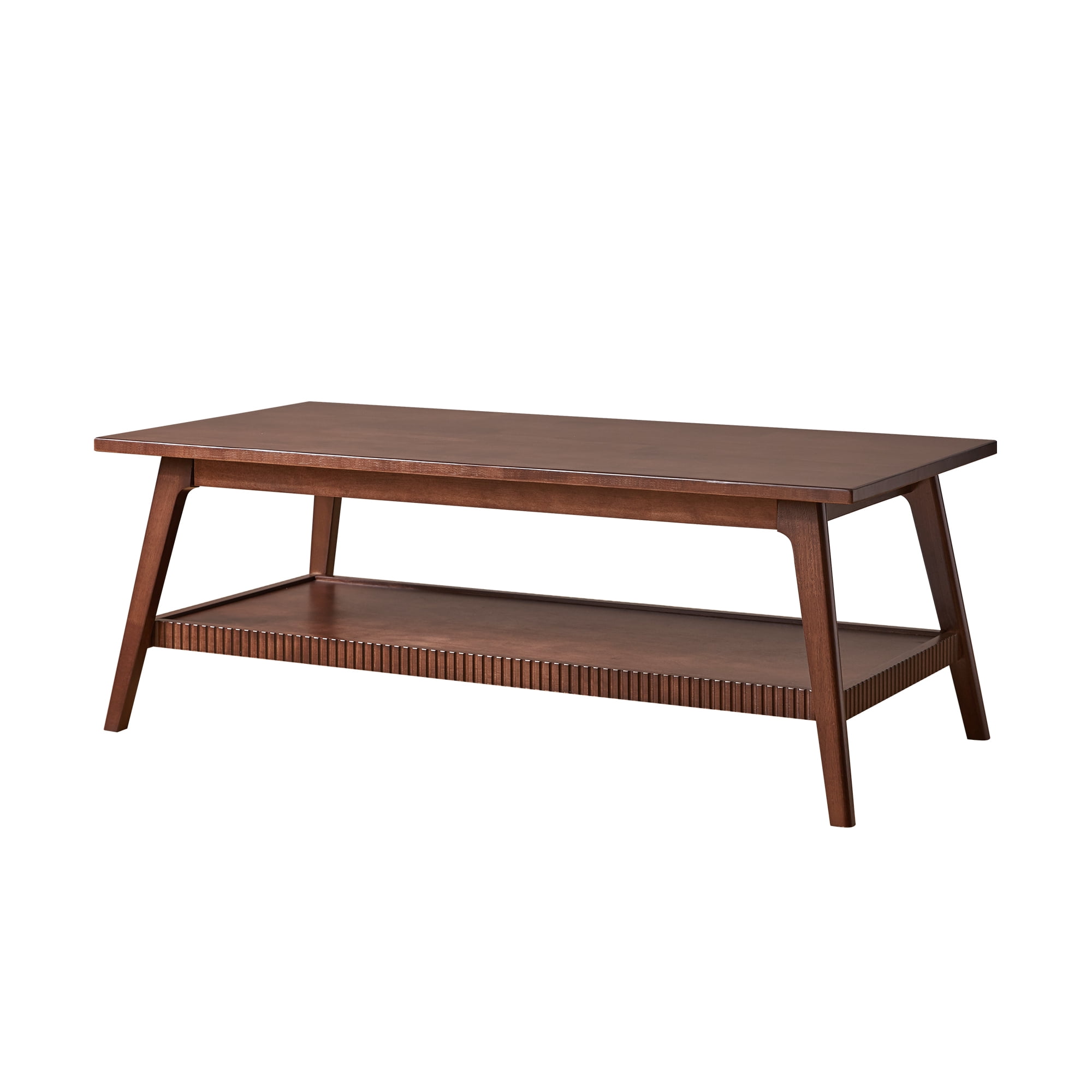 GARITIN Solid Wood Coffee Table, Rectangular Living Room Coffee Table with Lower Storage Shelf, Wooden Center Cocktail Table for Home Apartment Office, Walnut