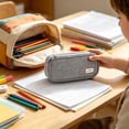 thumbnail image 4 of Large Pencil Case with Zipper, Big Capacity, Canvas Pencil Case, Pencil Bag for Student,Black, 4 of 6