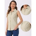 thumbnail image 2 of DARING DIVA Sleeveless Lapel Chambray Tunic Denim Shirt M Light Khaki, 2 of 6