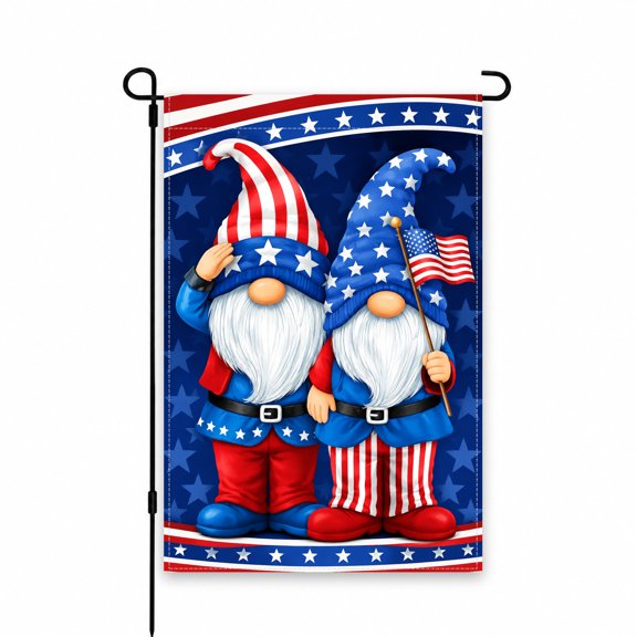 Patriotic Gnomes Garden Flag 12x18 Inch - Red, White & Blue Americana Decor for Outdoor, Yard, Lawn, Patio, Porch - July 4th Independence Day Theme