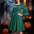 thumbnail image 4 of Dqueduo Women's Renaissance Dresses 2026, Cottagecore Medieval Witch Halloween Midi Dress, Long Sleeve Corset Lace-Up Waist Banquet Party Dress, 4 of 8