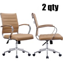 2xhome Set of Two - Brown- Modern Mid Back Ribbed PU Leather Swivel Tilt Adjustable Chair Designer Boss Executive Management Manager Office Conference Room Work Task Computer …