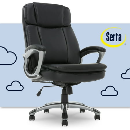 Serta Puresoft Faux Leather Big & Tall Executive Office Chair with Arms, 350 lb. Capacity, Smooth Black