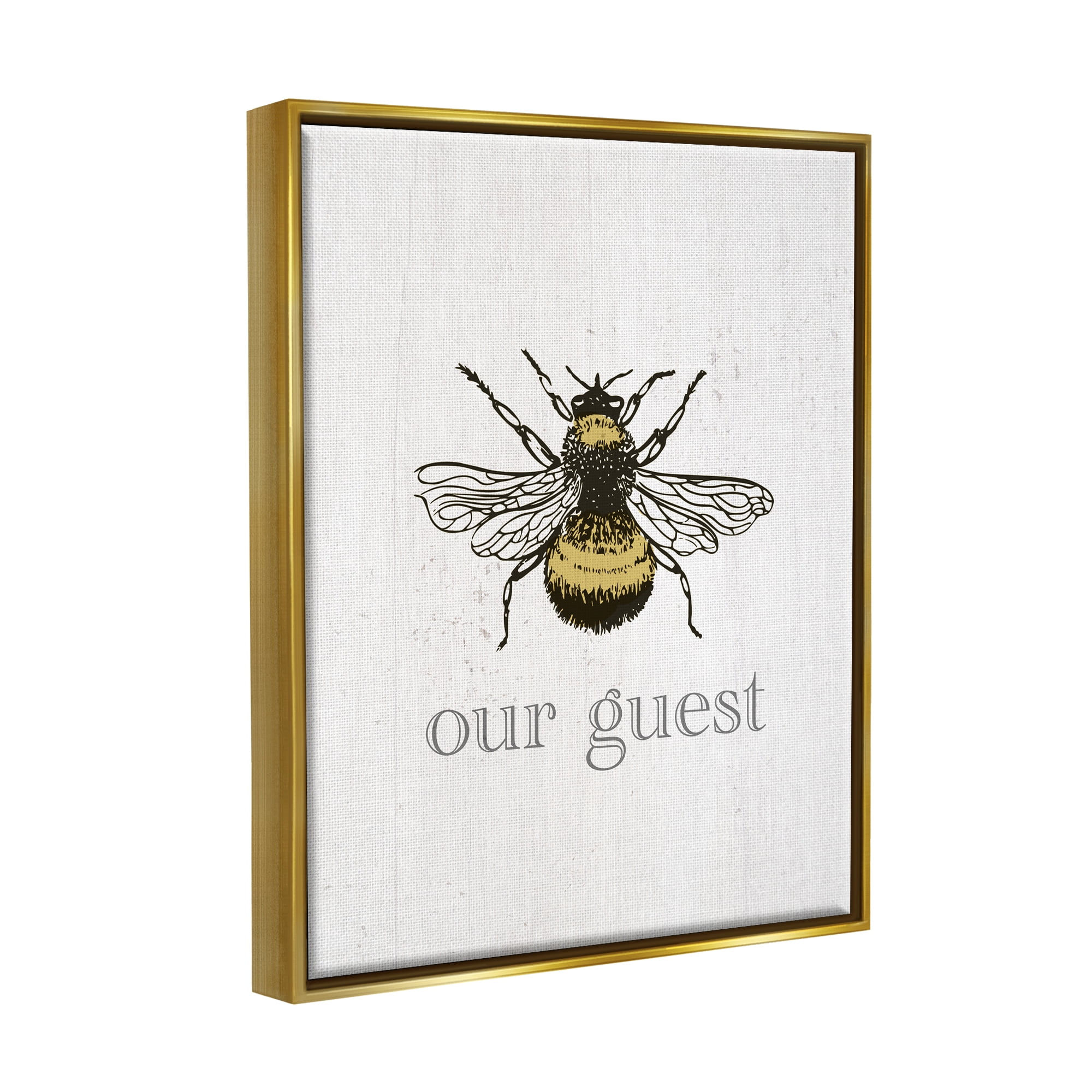 Stupell Industries Be Our Guest Bumblebee Animals & Insects Painting Gold Floater Framed Art Print Wall Art, 25 x 31