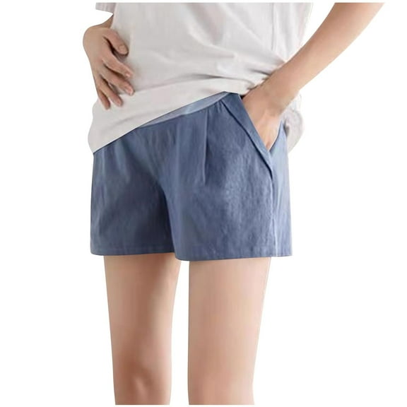 ZACPNCV Maternity Active Shorts with Pockets Drawstring Pregnancy Women's Casual Short Blue S