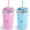 Blue and Pink, variant on PopYum 13oz Insulated Stainless Steel Kids’ Cups with Lid and Straw, 2-Pack, Orange, Blue, stackable, sippy, baby, child, toddler, tumbler, double wall, vacuum, leak proof