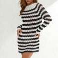 thumbnail image 6 of KOMOO Women Crochet Knit Mini Dress Striped Long Sleeve Hollow Knitted Short Dress Casual Loose Dress, 6 of 9