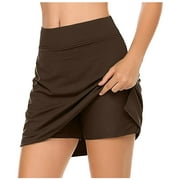 MRULIC skirts for women Women's Active Performance Skort Lightweight Skirt For Running Tennis Sport Brown + XL