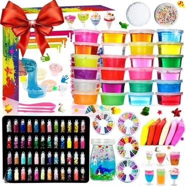 Slime Kit,Slime 24 and Clay 6 DIY Slime Kit for Girls Boys Kids,108Pcs Big Slime Making Kit Clear Slime,48 Glitters,Slime Supplies for Party Favors,Kids Gift Ages 3 